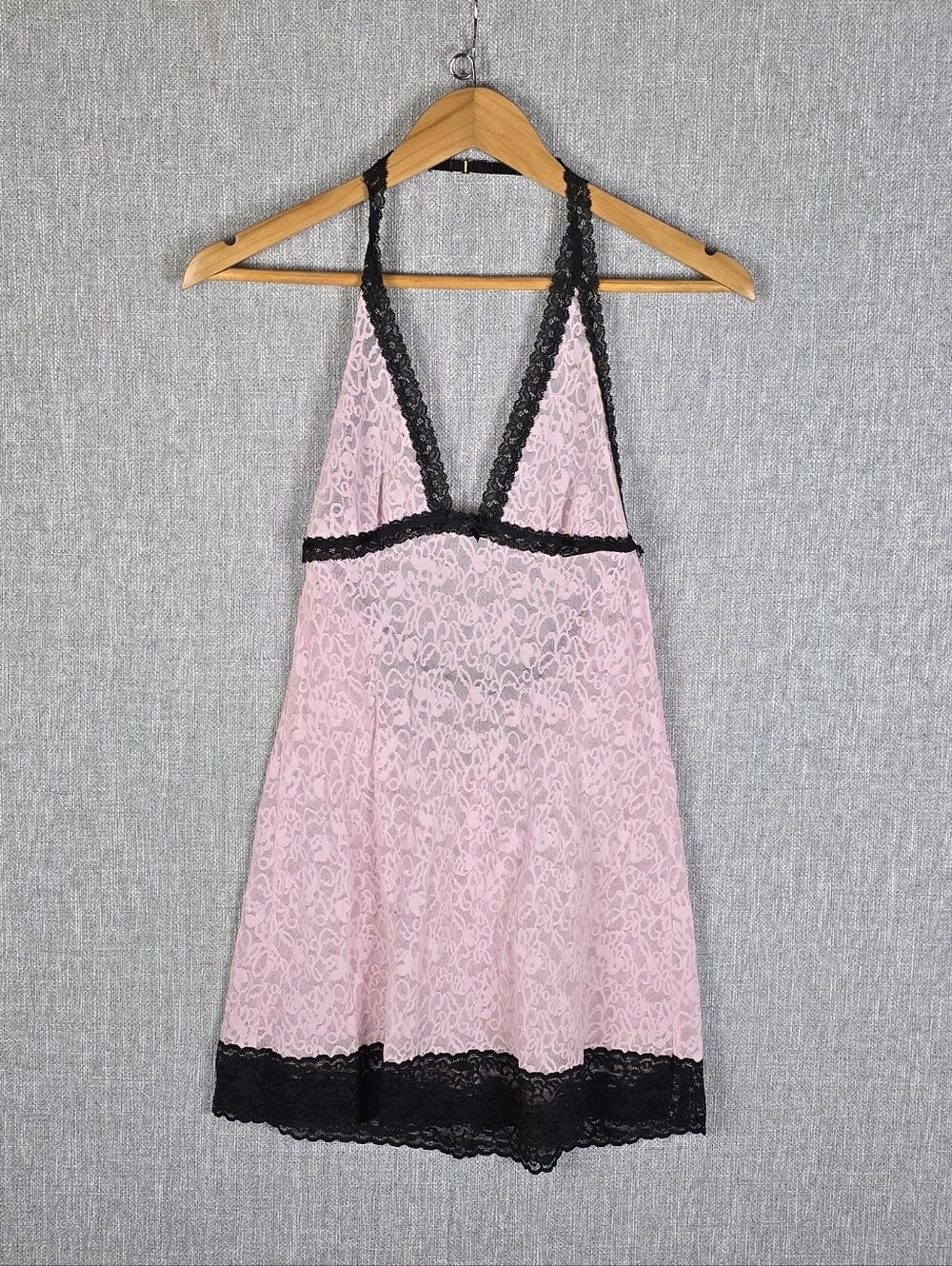 Victoria's Secret "The Lacie" Pink/Black Babydoll Top Sz M